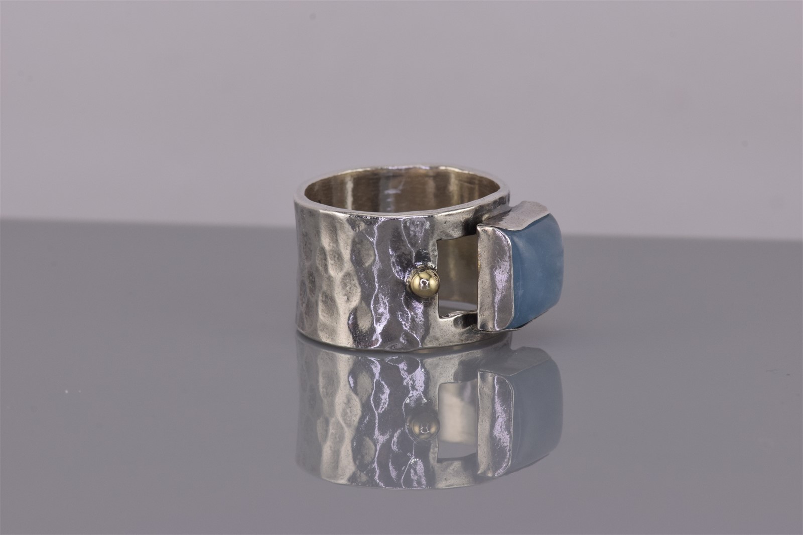 SUNDANCE Sterling Silver Blue Aquamarine Hammer Texture Wide Band Ring 925 Sz: 8
