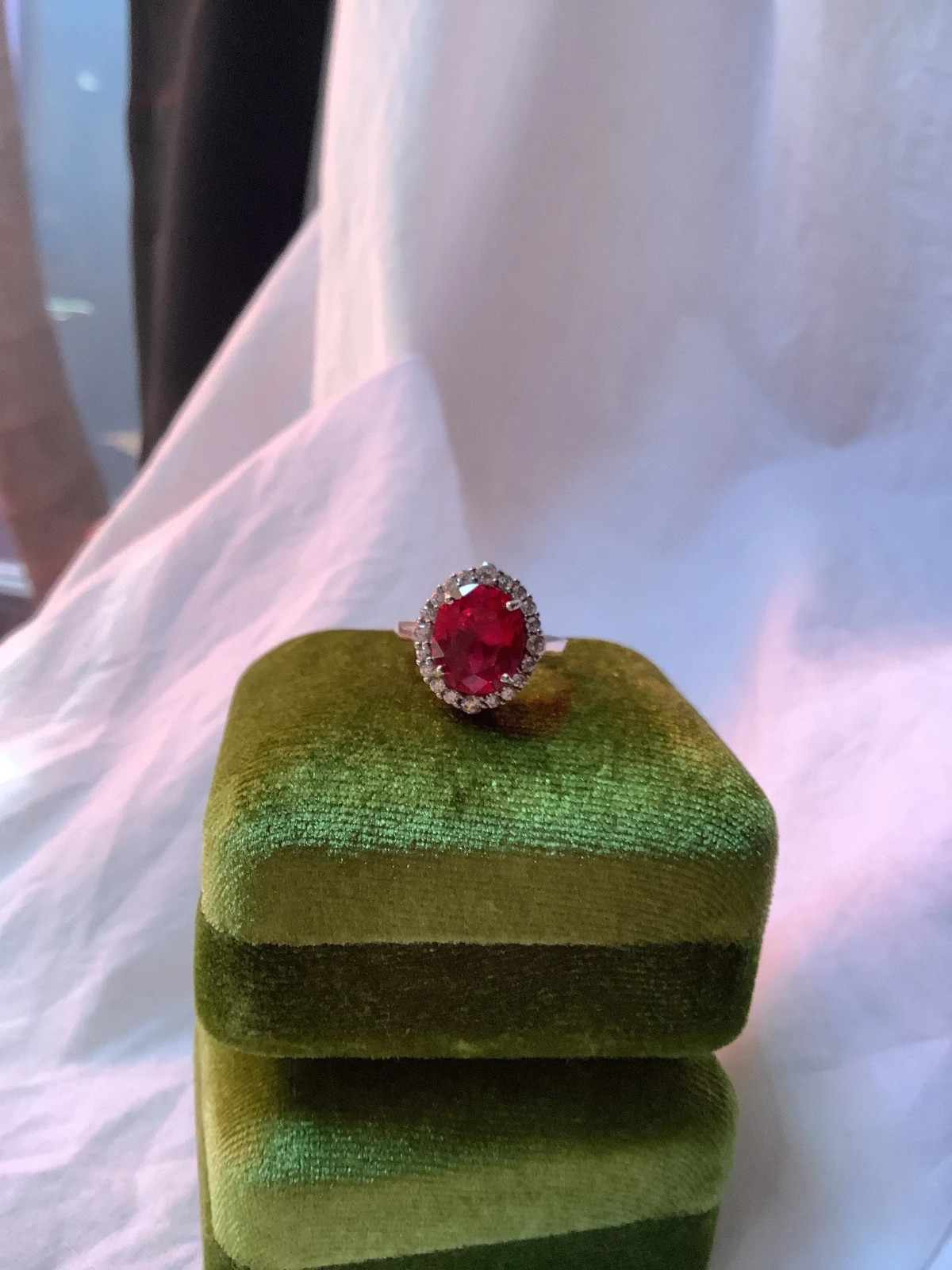 3.45 Ct Oval Cut Natural Ruby Diamond Bday Ring 14K White Gold Size 7