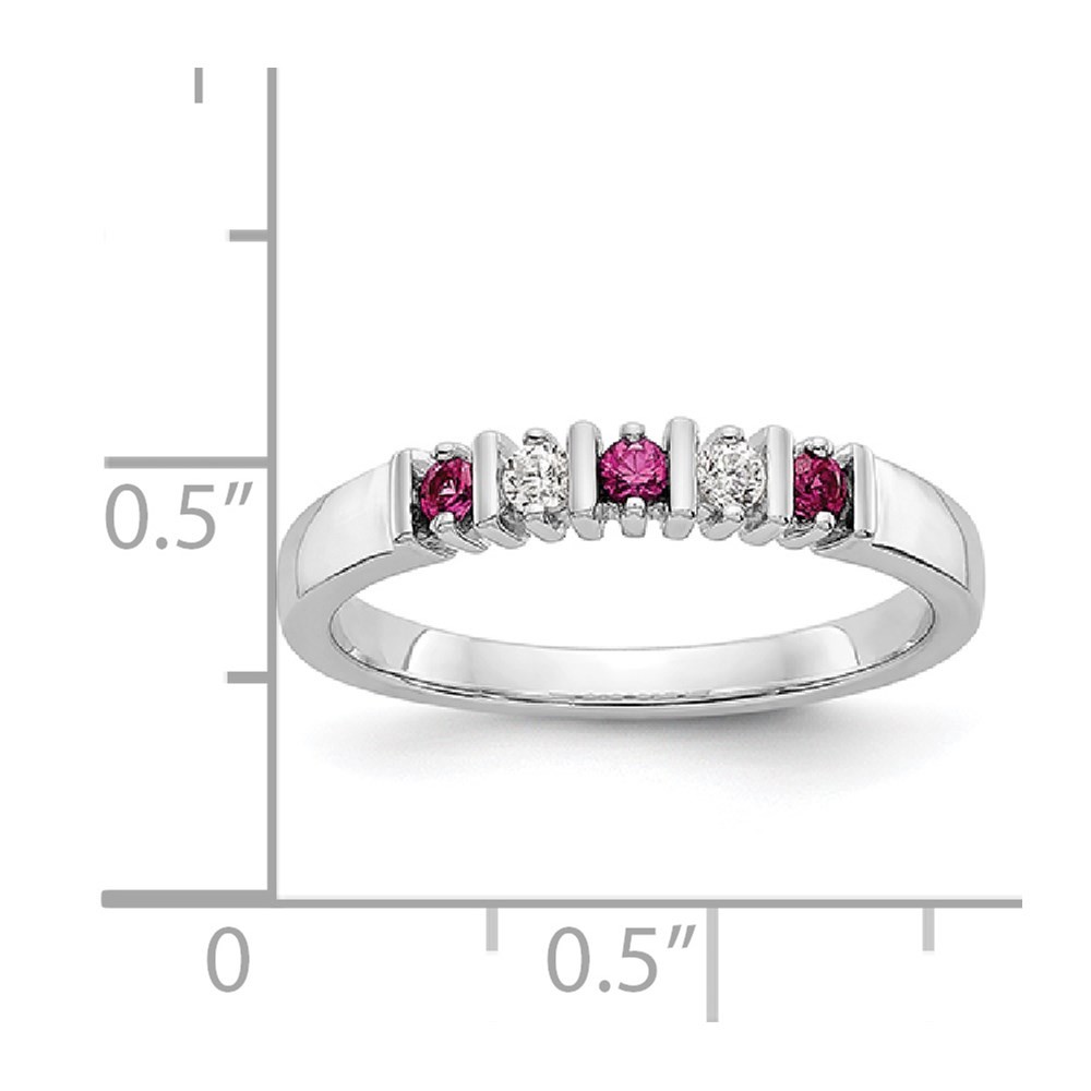 14k White Gold 1/15 carat Diamond and Ruby Complete Band Ring Size 7