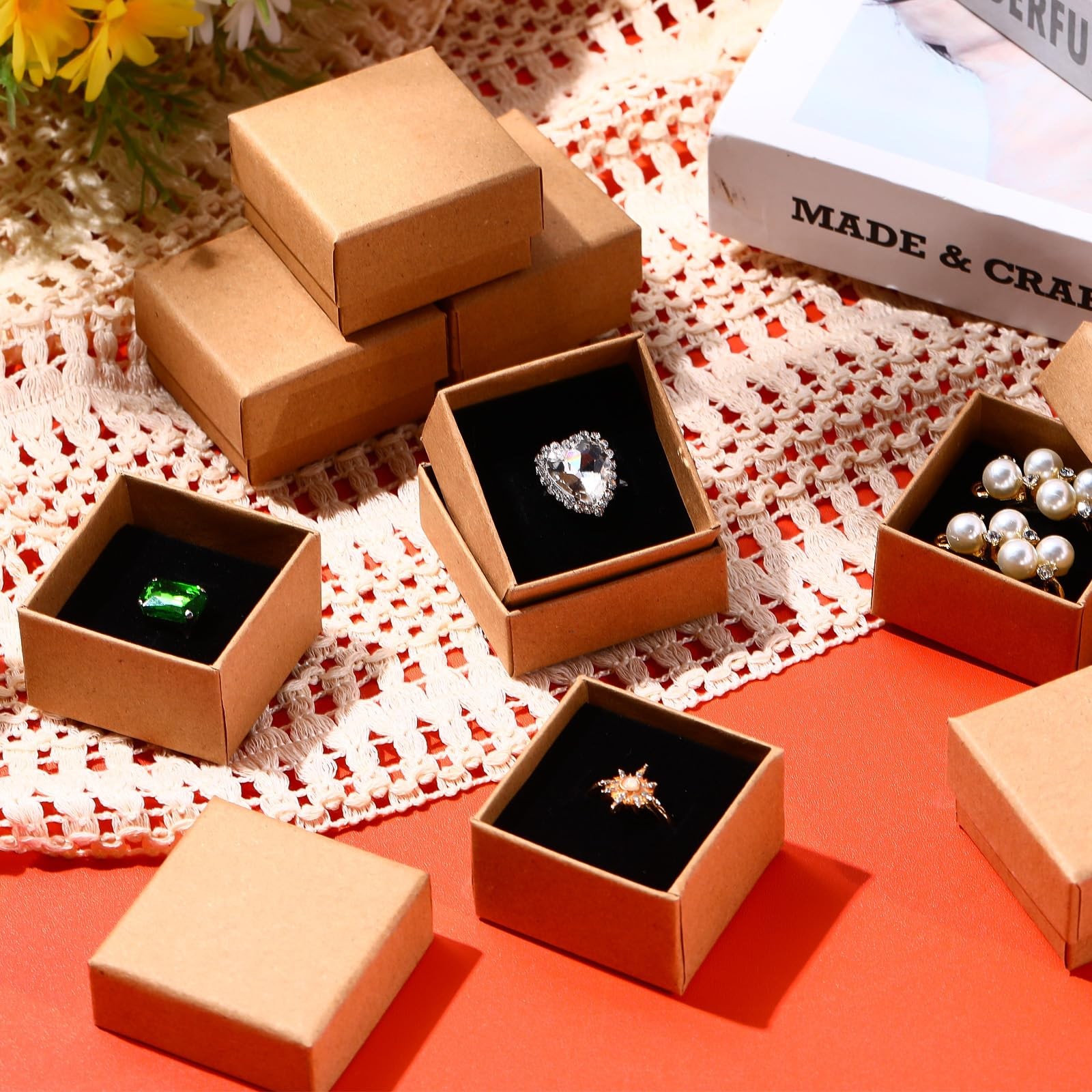 120 Pieces Small Ring Box Bulk 2 X 2 X 1.2 Inch Square Cardboard Kraft Jewelry B