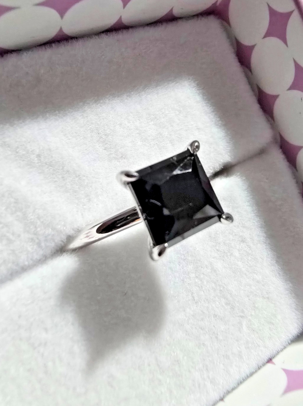 Ryze 925 Sterling Silver Modern Muse Black Onyx CZ Princess Solitaire Ring Sz 9