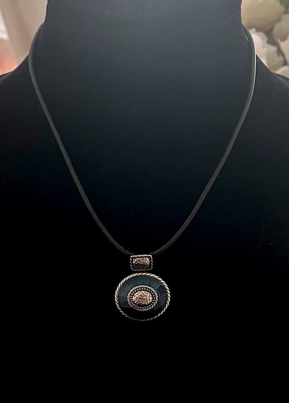 Lia Sofia Regatta Deep Blue Silver Enamel Leather Cord Pendant Necklace NWT