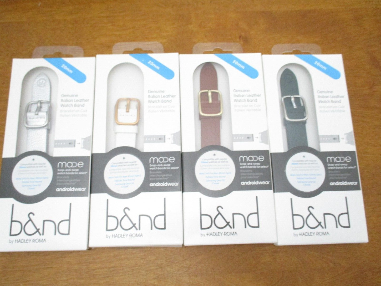 B&ND bnd200 Mode Genuine Leather Android Wear Smart Watch Band 20mm lot 4 colors