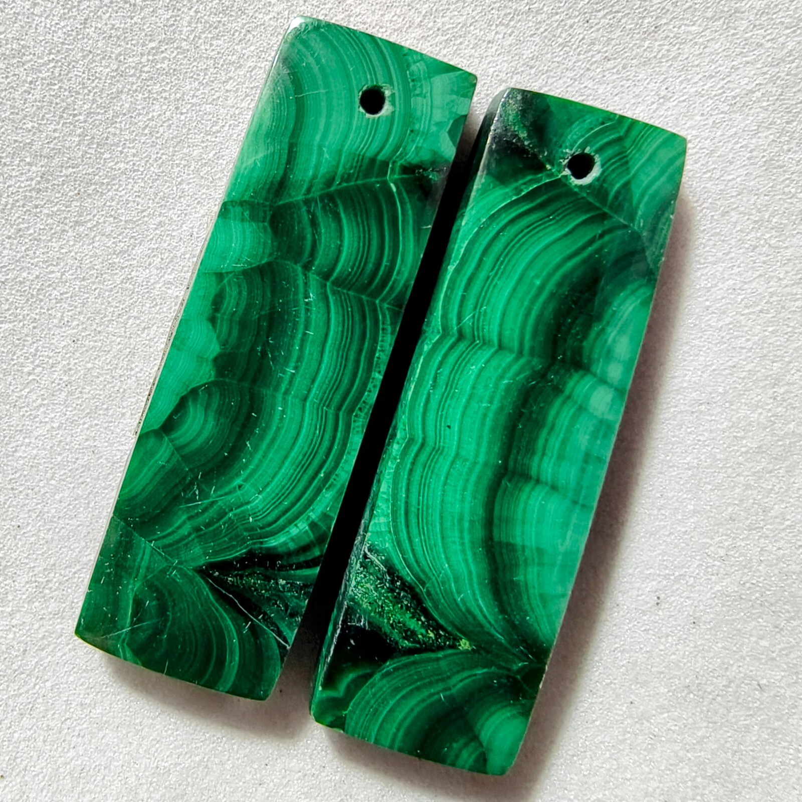 52 Cts Natural Malachite Drilled Match Pair Cabochon Gemstone 32.6 X 10.7 MM