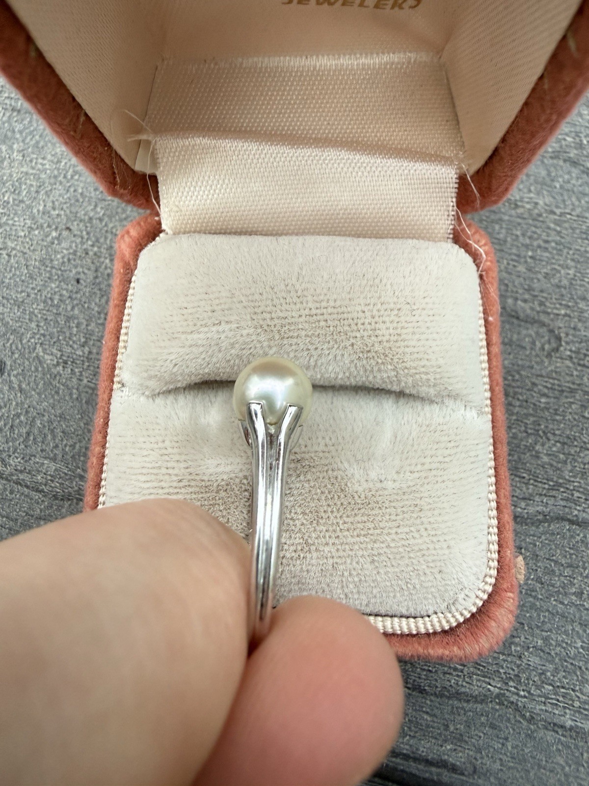 Vintage Retro 10k White Gold 7mm Cultured Pearl ESEMCO Ring 6 Split Prong MCM