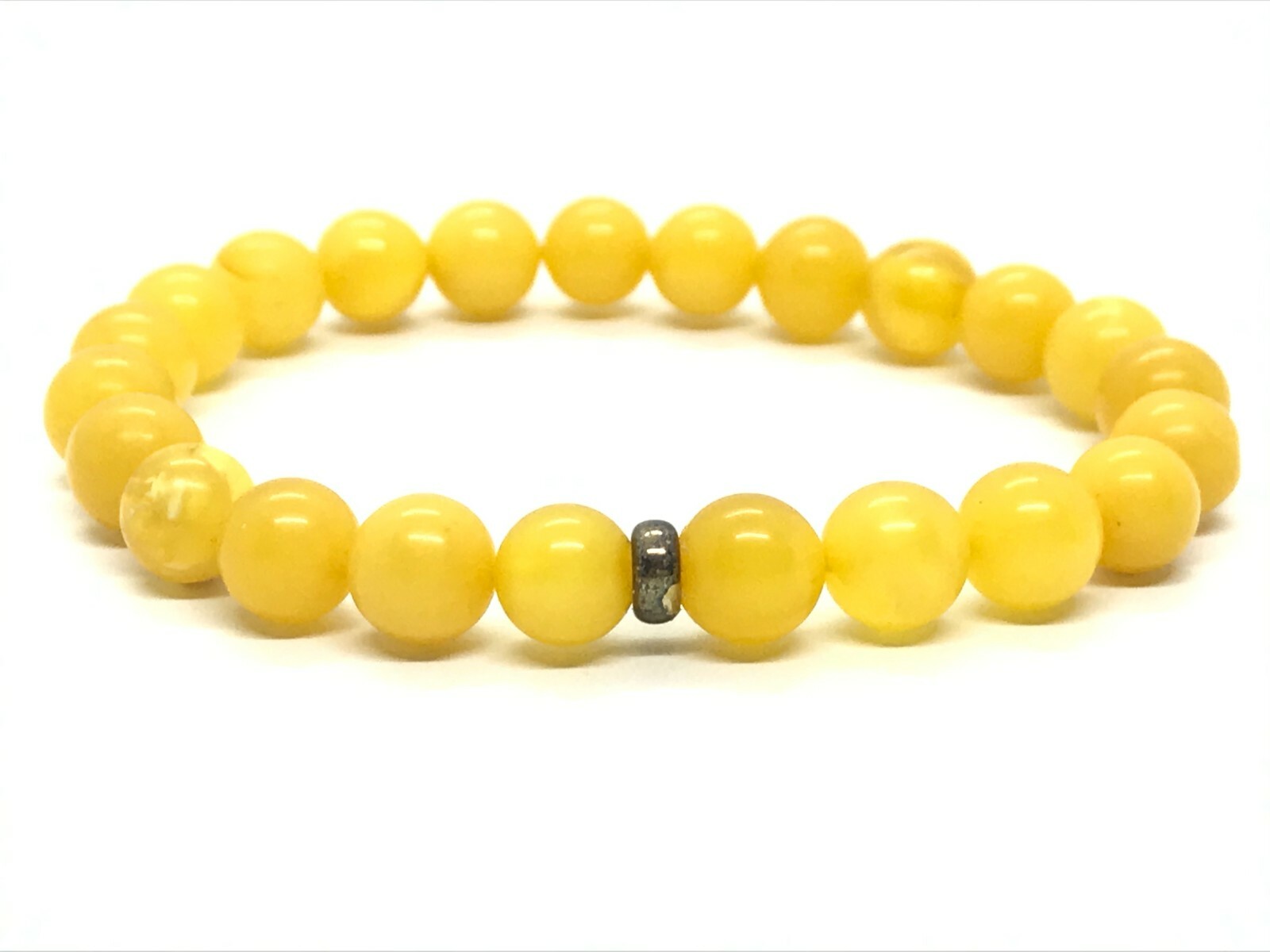 AMBER BRACELET Round Natural Baltic Amber Beads Egg Yolk Yellow Ladies 6,4g A104