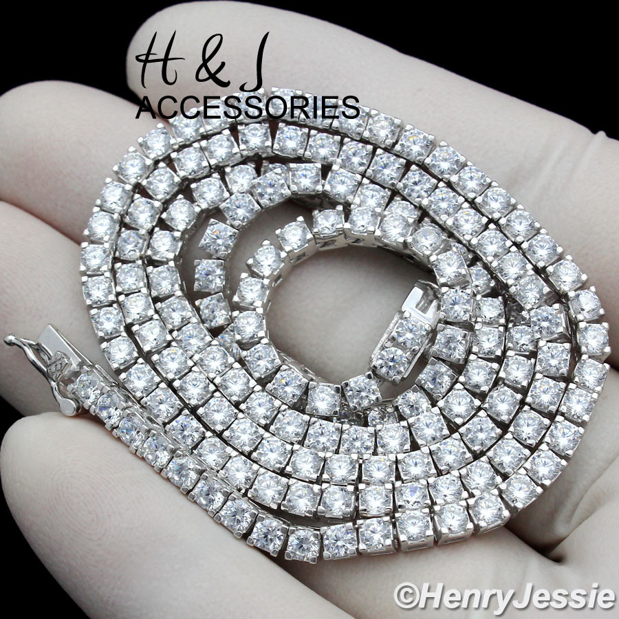 24″MEN 925 STERLING SILVER 3MM ICY BLING CZ 1 ROW TENNIS CHAIN NECKLACE*SN10