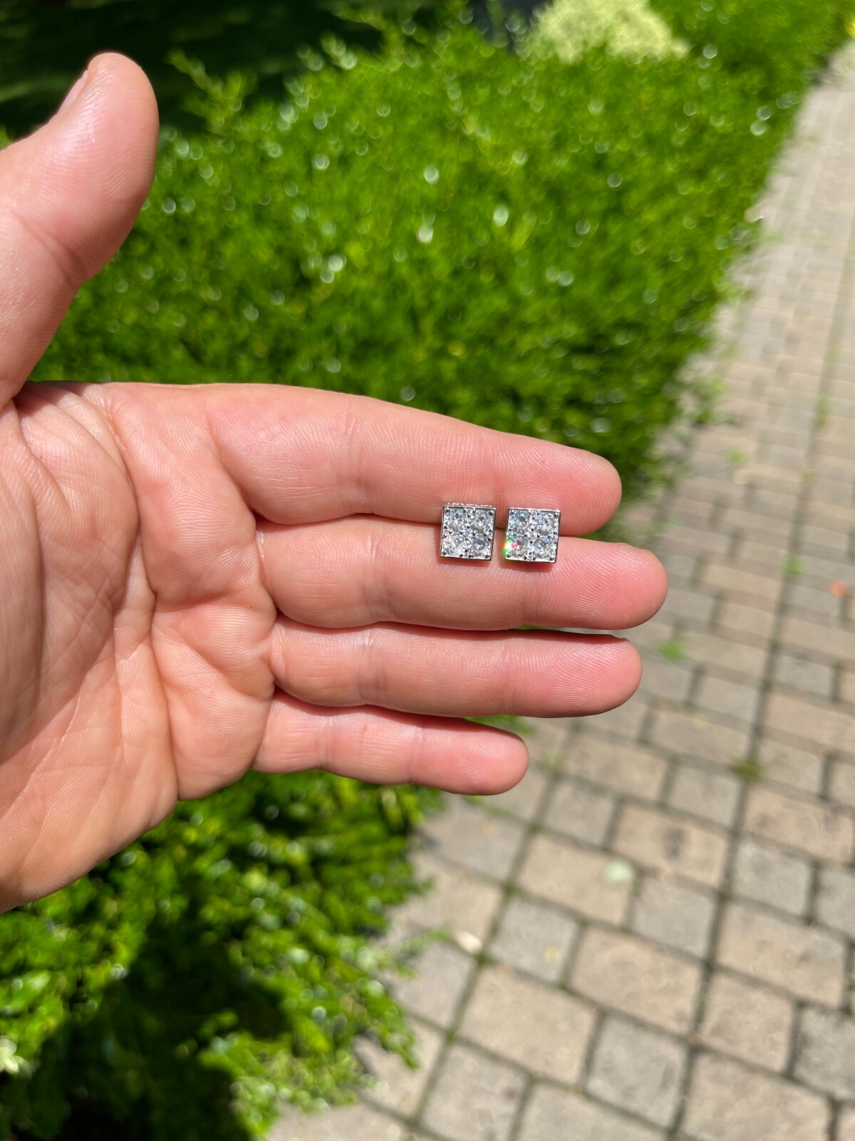 Real 925 Silver Iced Square Cube CZ Hip Hop Earrings Studs Large 9mm Men’s