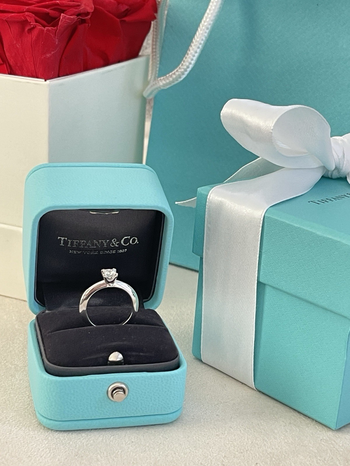 Tiffany & Co. Princess Cut Diamond Engagement Ring Platinum .31ct size 4 $2800