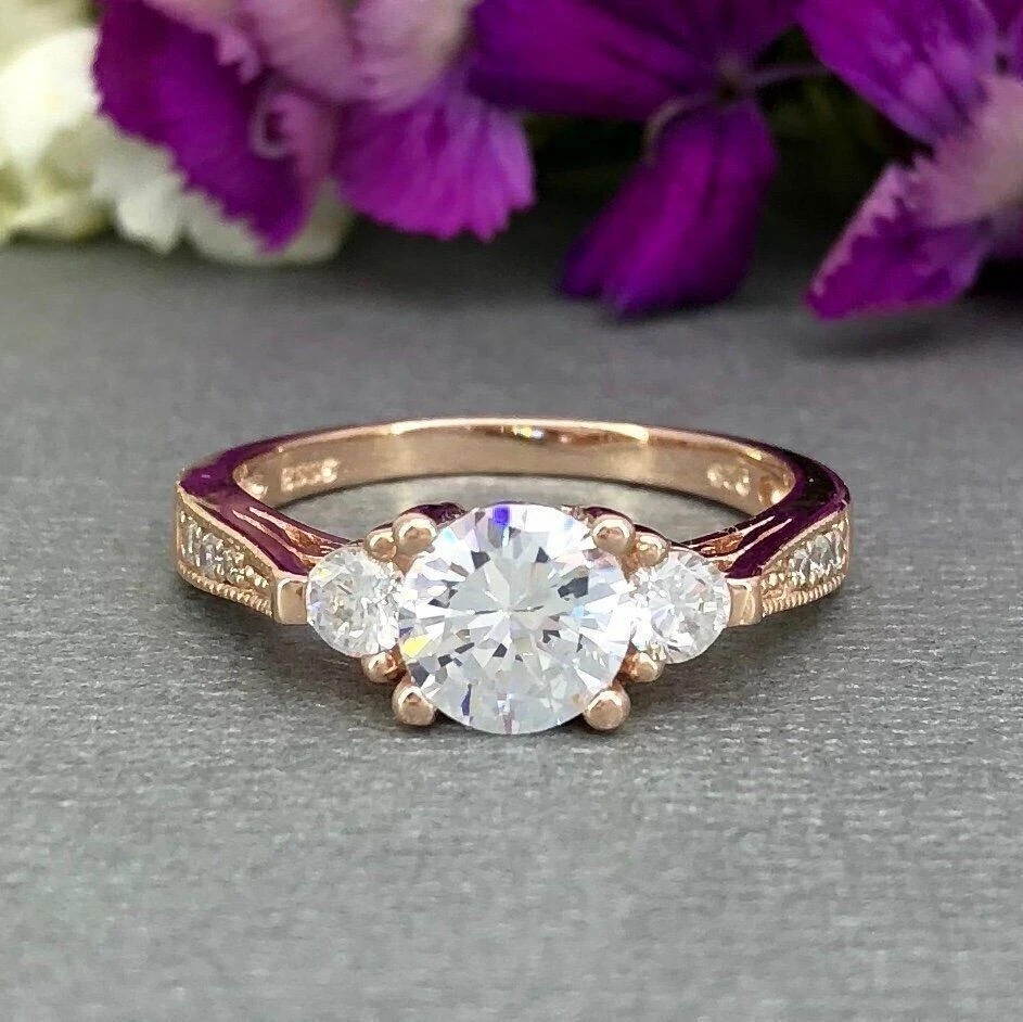 14K Rose Gold Plated In 2.30Ct Round Cut Simulated Diamond Women’s Wedding Ring