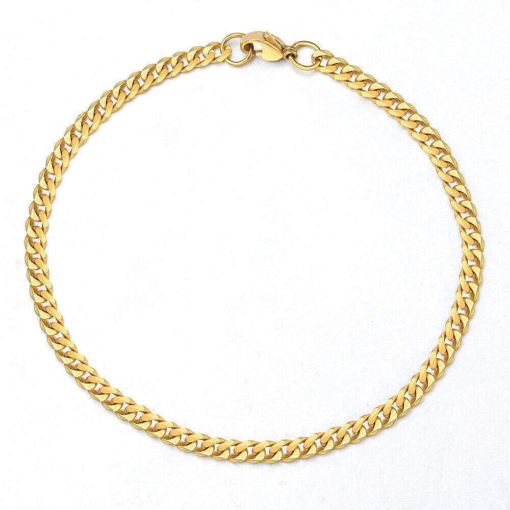 14K Gold Plated Stainless Steel Cuban Curb Chain Necklace Bracelet 3/5/7/9/11mm