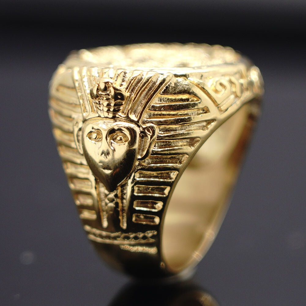 MENDEL Gold Plated Mens Hip Hop Egyptian Pharaoh King Tut Eye Of Horus Ring Men
