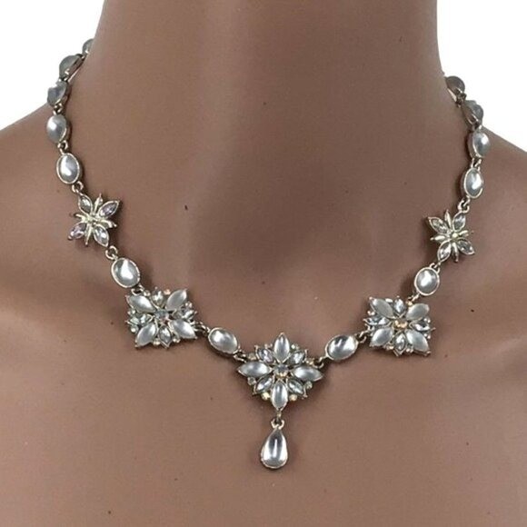 Statement Necklace Silver Tone AB Crystal Accents Special Occasion Women