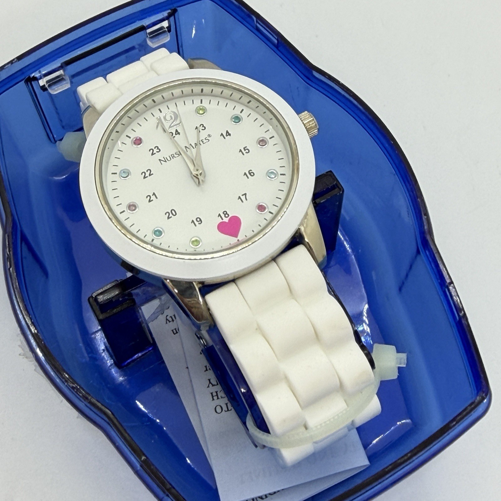 Nurse Mates Sparkle women’s nurse watch water-resistant silicone strap – White