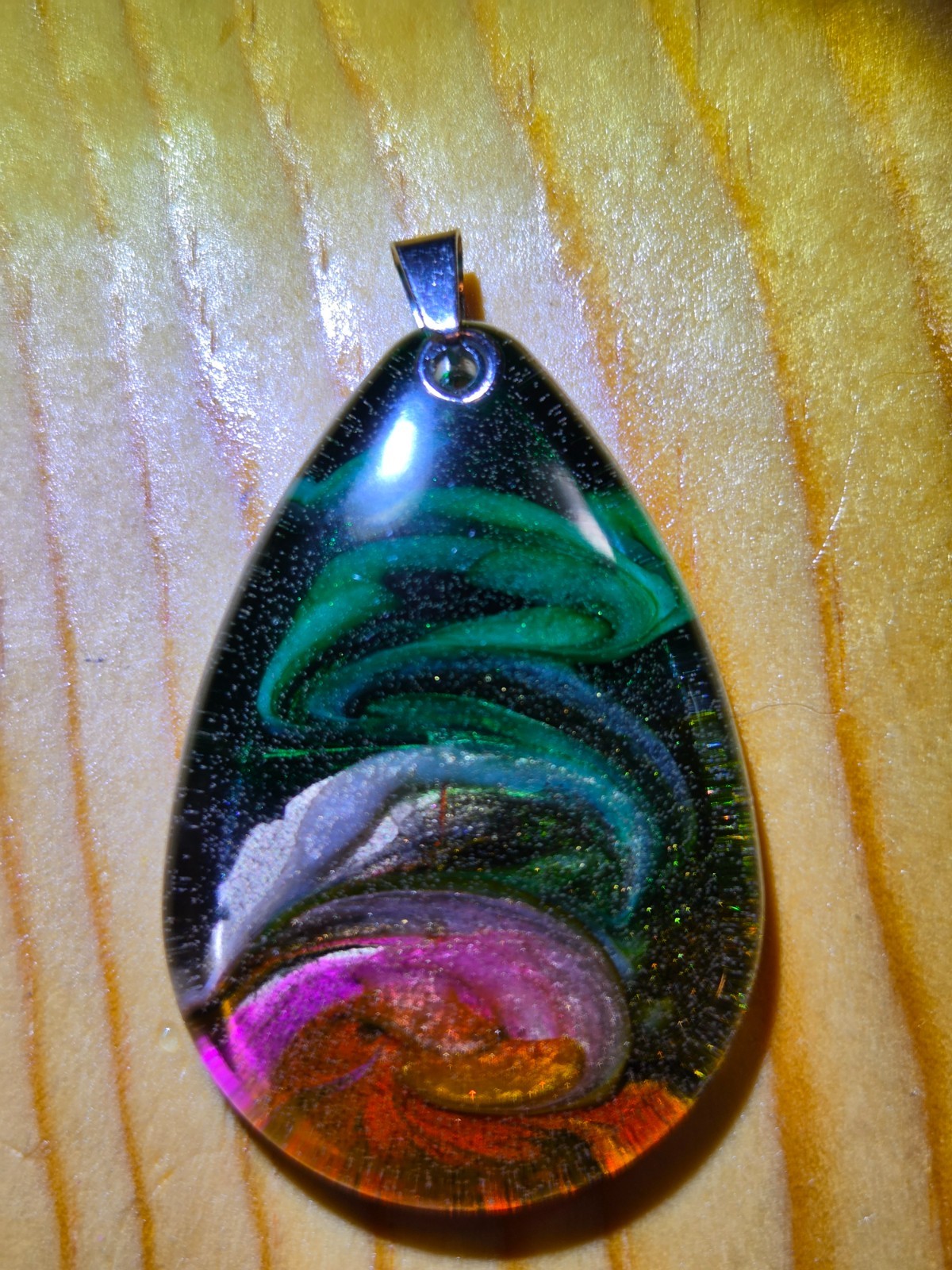 Handmade Cosmic Aurora Petri Effect Resin Teardrop Necklace N097