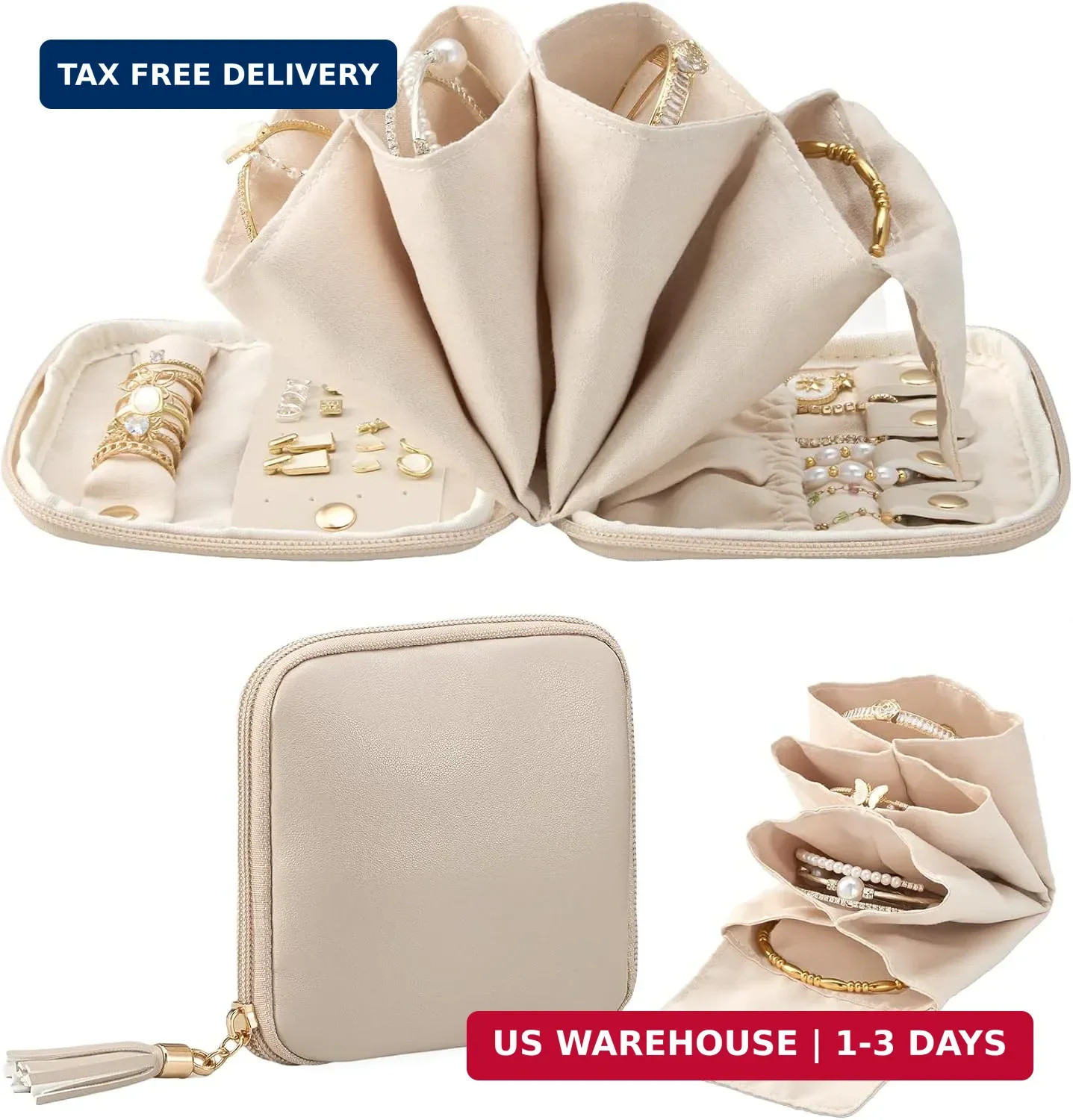 Lolalet Travel Jewelry Case Organizer, Small Soft Jewellery Pouch -Oatmeal | Sto