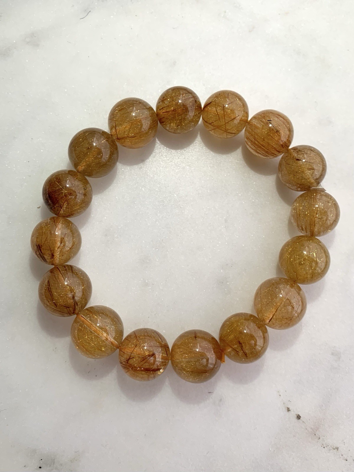 13.7mm Natural Golden Rutilated Quartz Bracelet Gold Rutile Crystal Beads