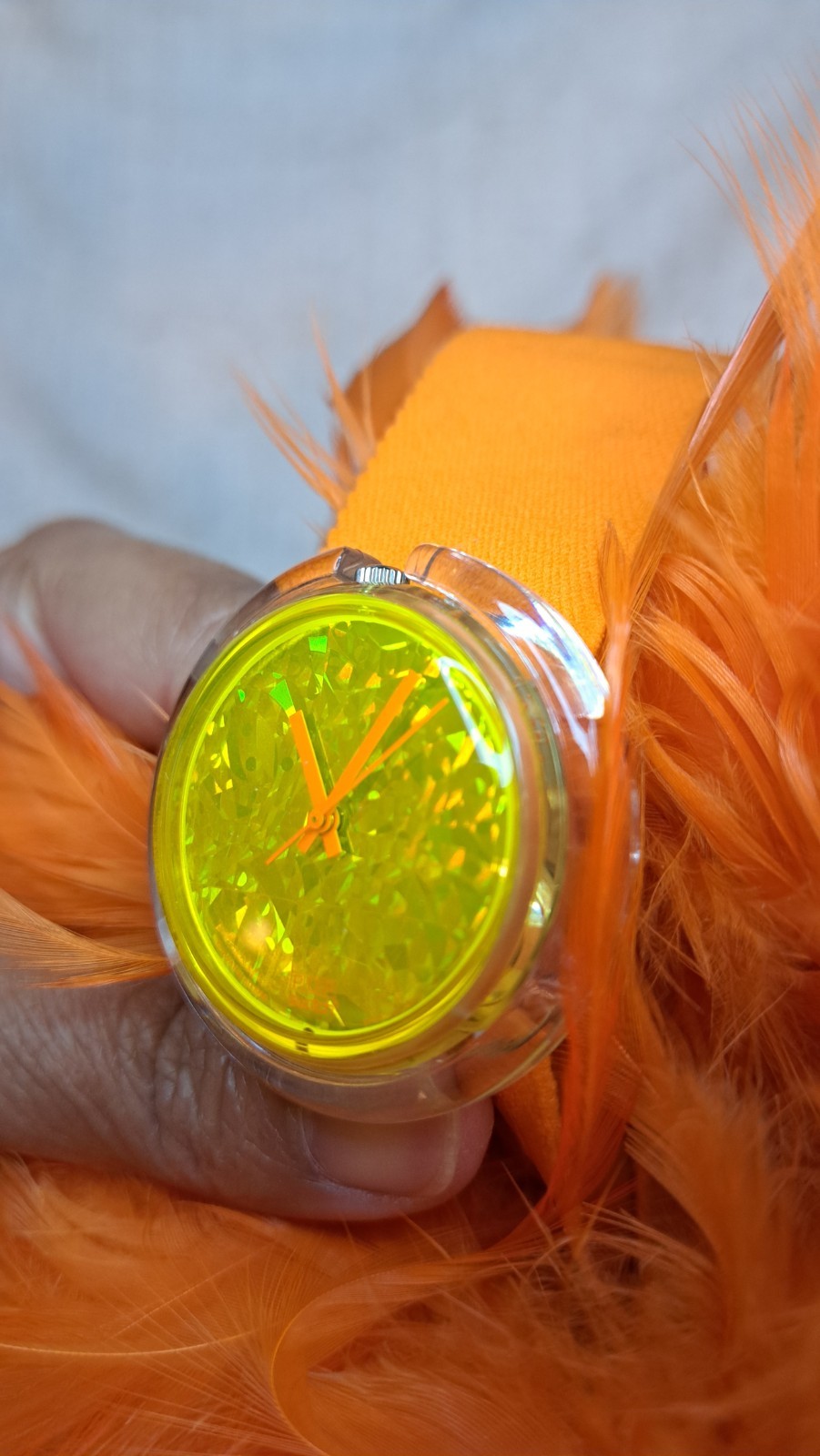 Swatch Pop PMZ105 Feathers Orange Yellow Watch 1996 Vintage Retro