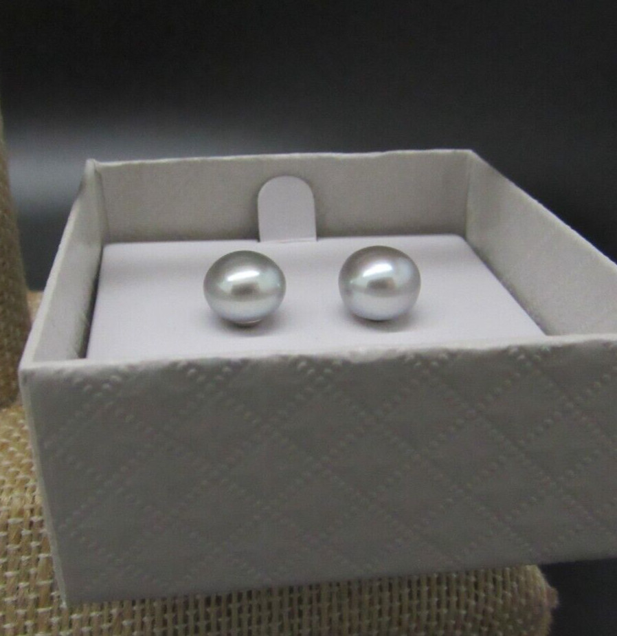 HONORA PEARL STERLING SILVER Light gray PEARL STUD EARRINGS 9MM NEW IN BOX
