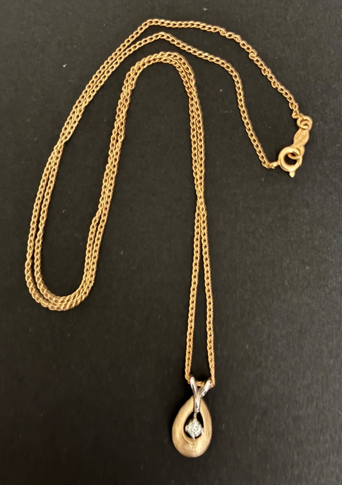 Vintage Early 60s 14K Gold Small Teardrop Pendant with Small diamond