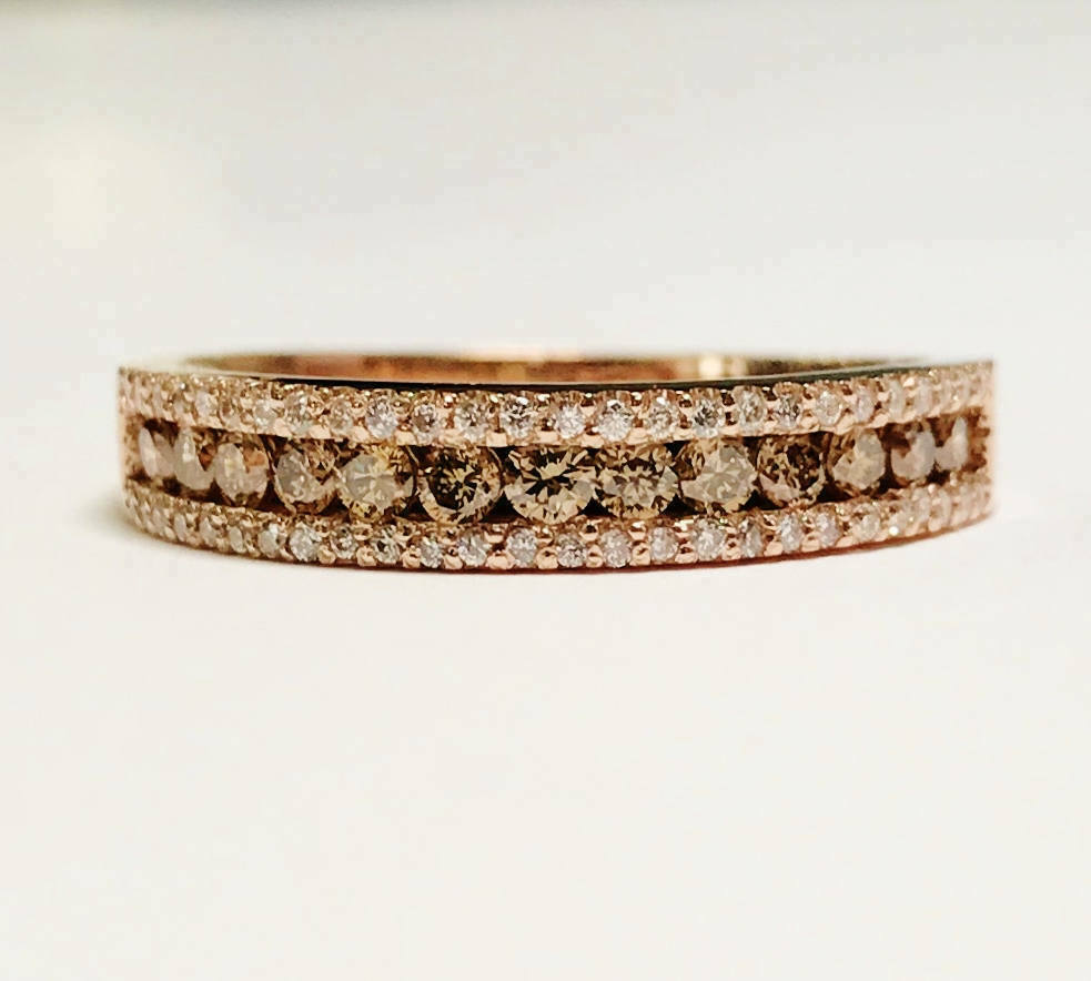 1.50 Ct Round Cut Chocolate Brown Diamond Band Ring Gift 14K Rose Gold Plated