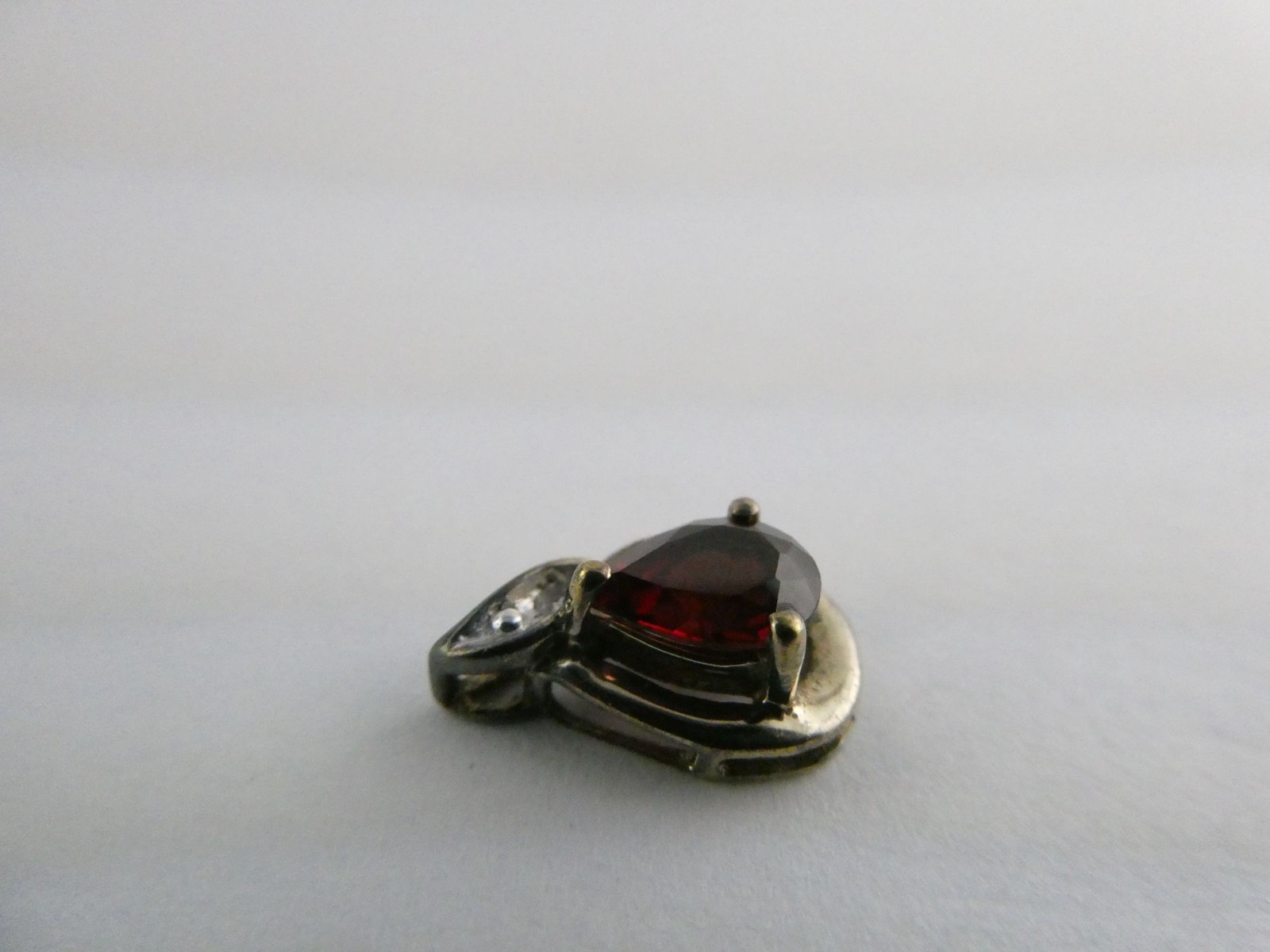 Sterling Silver Gilt Accent Garnet and White Topaz Slide Pendant 925 1.2g 13.4mm