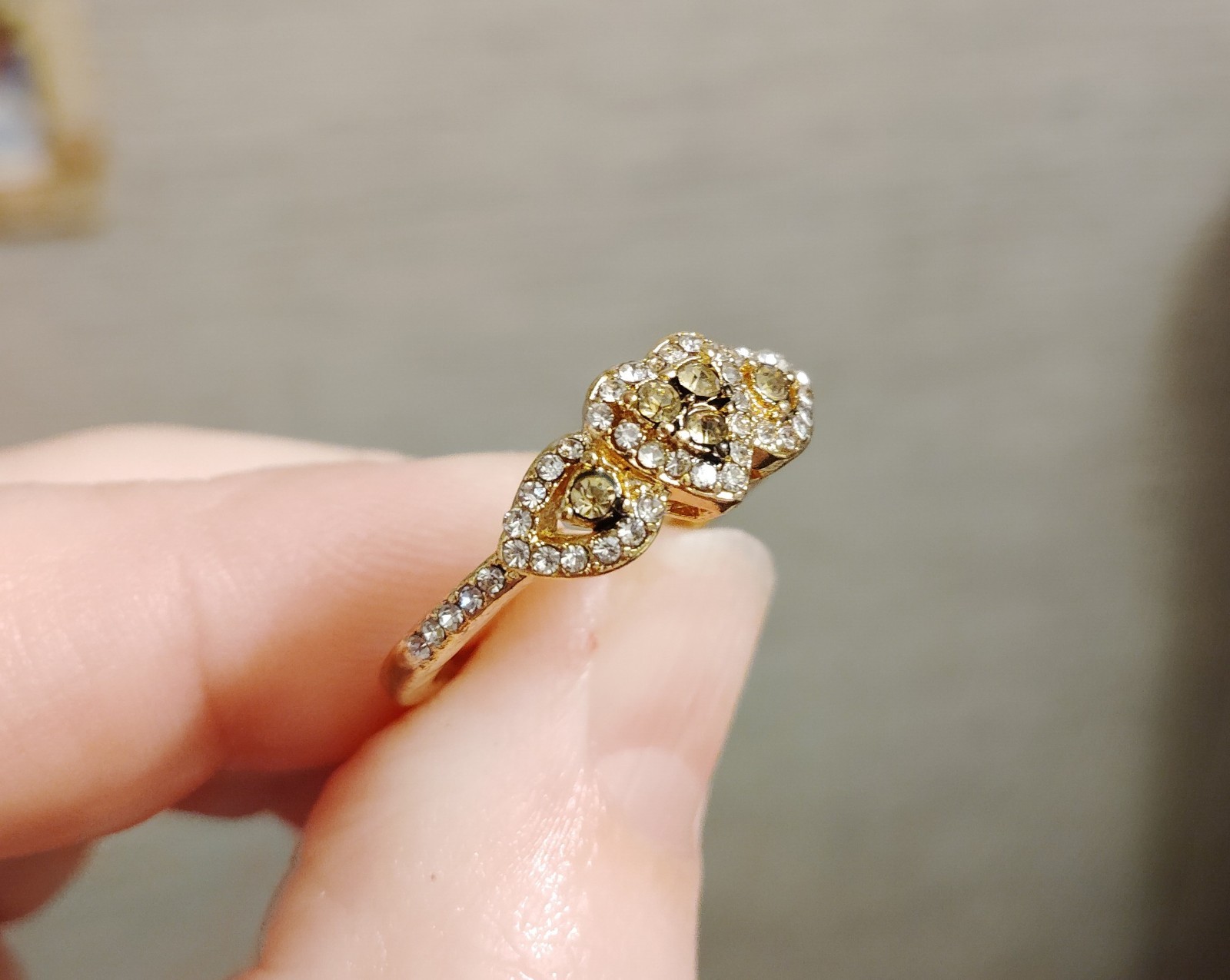 18k Rose Gold Over Sterling Silver Cognac + White Gemstone Heart Love Ring sz 9