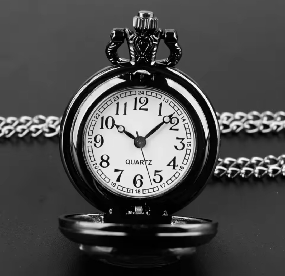 AC/DC Rock Band Pocket Watch – Black Stainless Steel Quartz Necklace with Chain