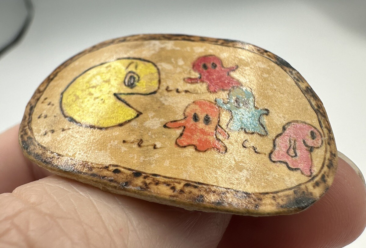 Hand Painted Pacman & Ghosts Pin Brooch Hat Lapel Backpack Pac Man Ghost