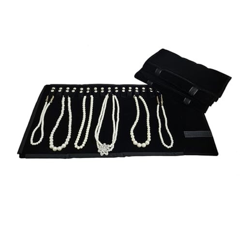 Travel Jewelry Organizer Roll Bag for Necklaces & Bracelets – Black Velvet Case