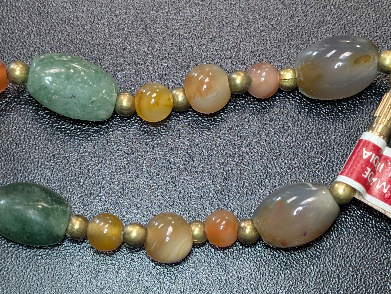 Vintage Chunky Multi Agate Carnelian Quartz Stone Bead Necklace Made in India