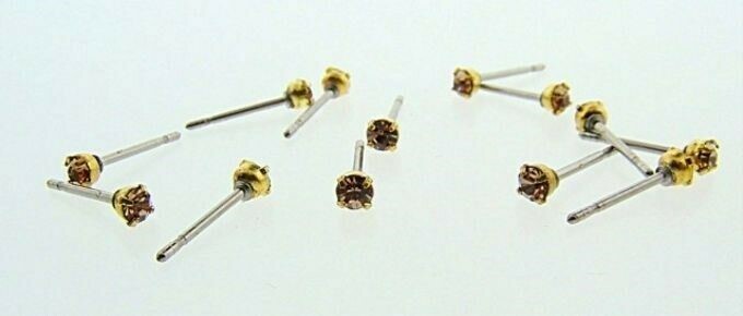 12 LIGHT COLORADO TOPAZ GLASS RHINESTONE BRASS STUD EARRINGS V855