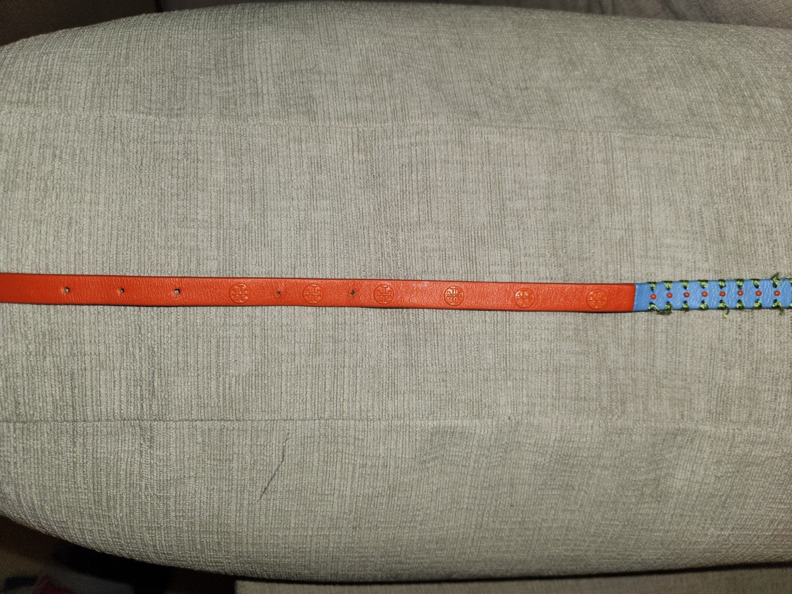 Tory Burch Orange Blue Leather Woven Logo Wrap Bracelet Belt Look Design
