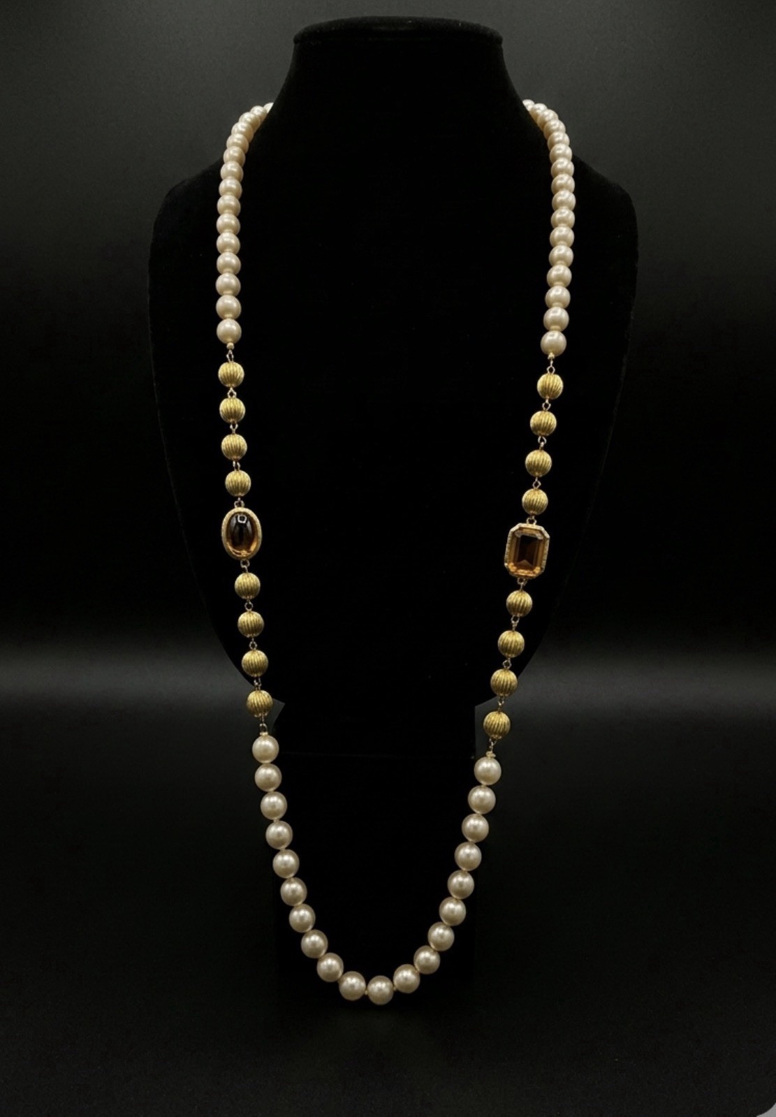 Joan Rivers Gold-tone, Pearl, & Amber Colored Stones Necklace