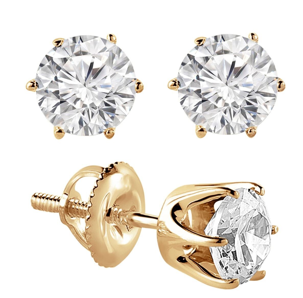 18k Yellow Gold Studs Round 0.50 Ct Lab Created Diamond 6 Prongs Women’s Earring