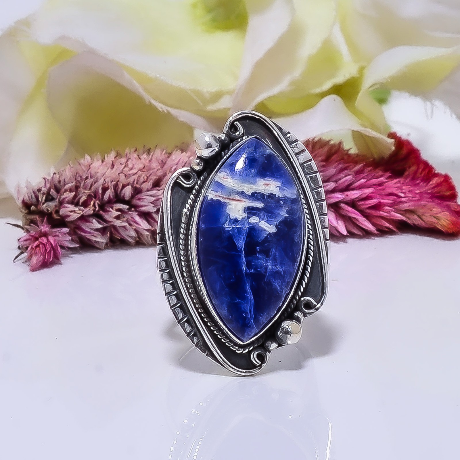 Natural Sodalite Earring in 925 Sterling Silver, Handmade Elegant Jewelry