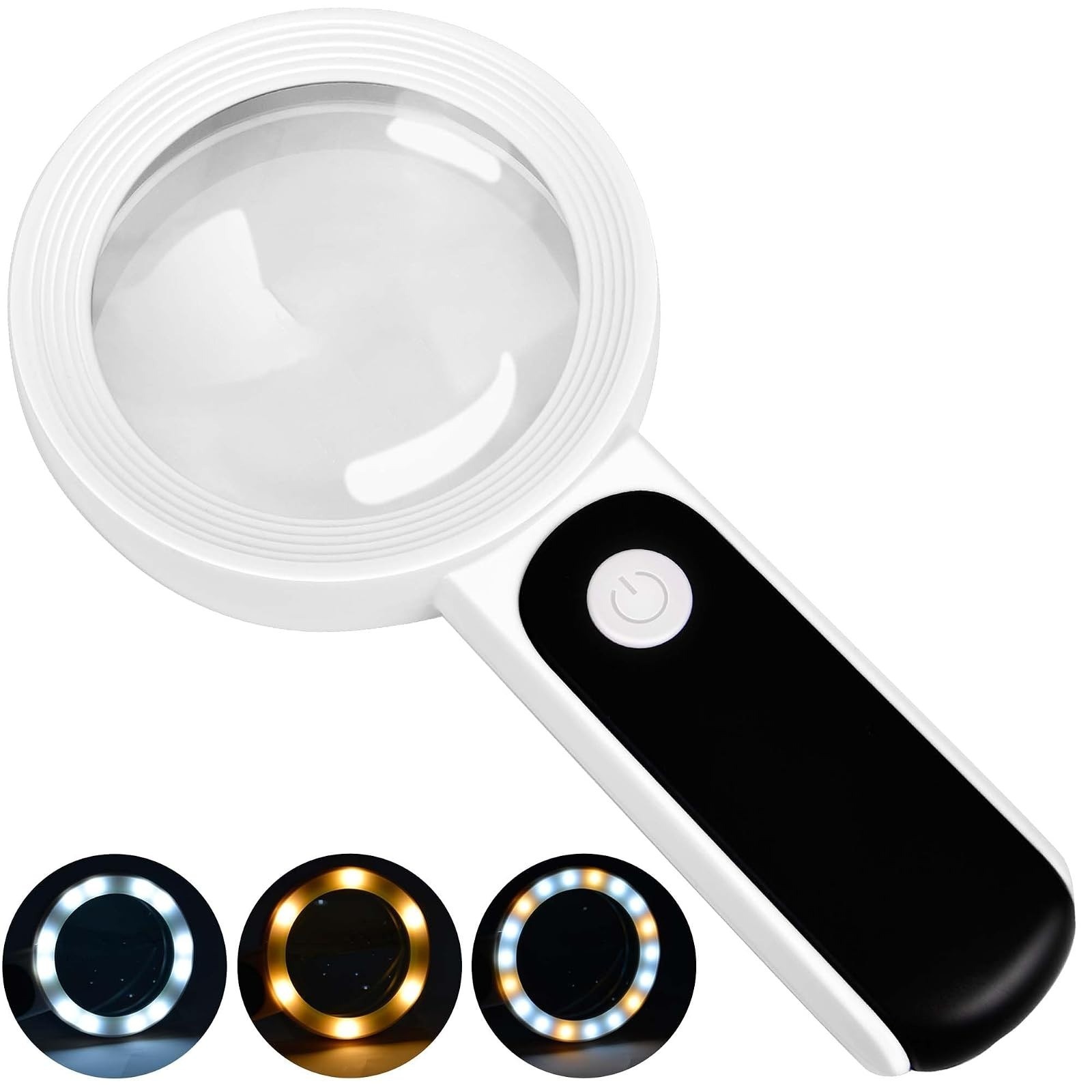 JMH Magnifying Glass with Light, Handheld Large Magnifying Glass 18LED Cold and