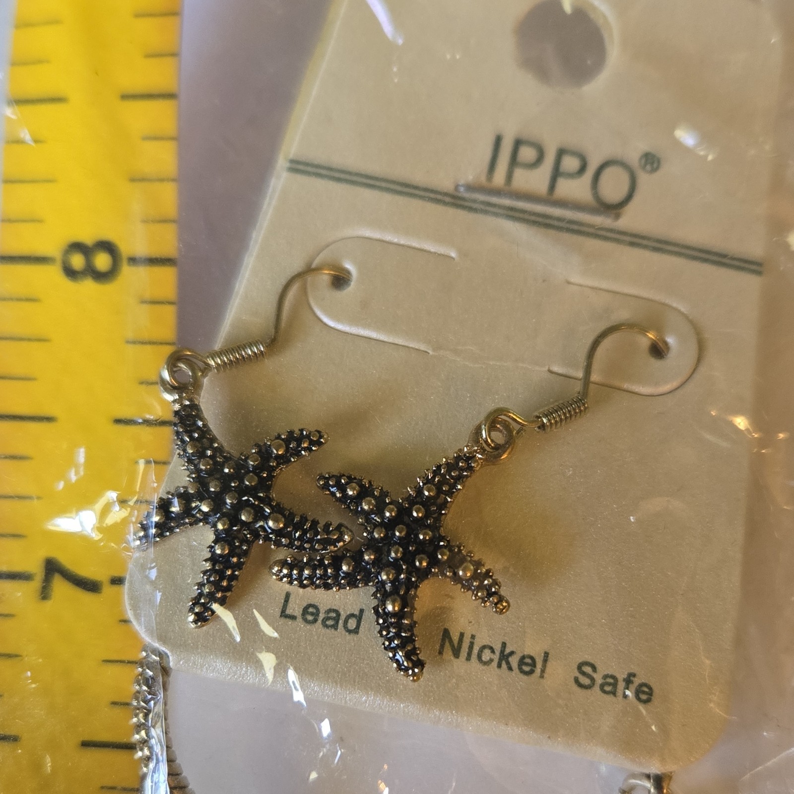 Starfish Beach Jewelry Set Necklace & Earrings, Gold With Black Tone, New