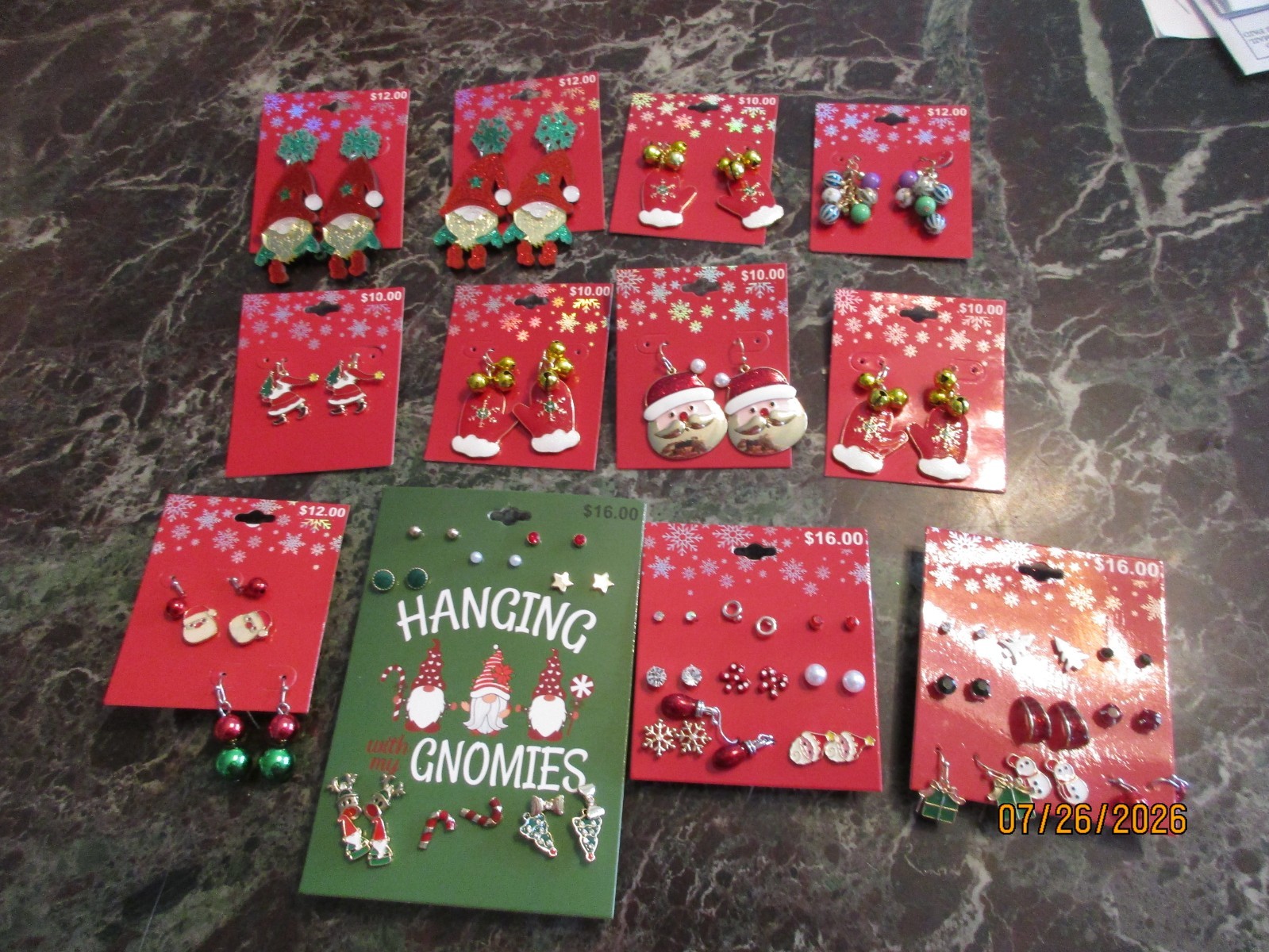 Lot 12 Assorted Christmas Holiday Earrings Multi Piece & Sngle Pair Earring Lot