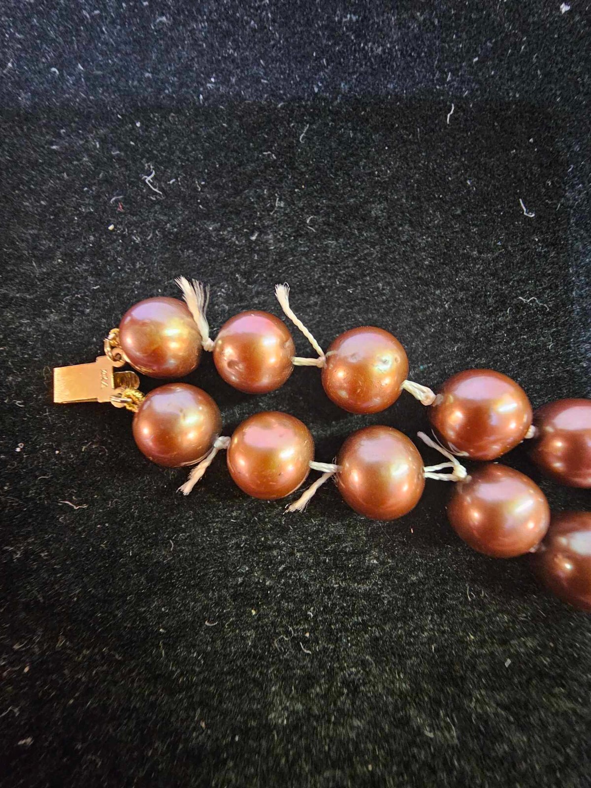 Marked 14K Flower Clasp Double Strand Bracelet w/ Brown Pearl 8.25in”- S37