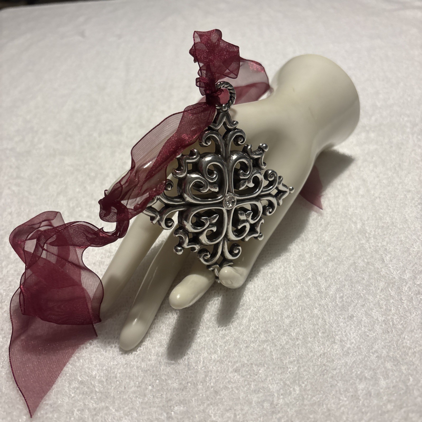 Brighton Retired Filigree Heart Crystal Ornament Snowflake Cross Silver Tone.