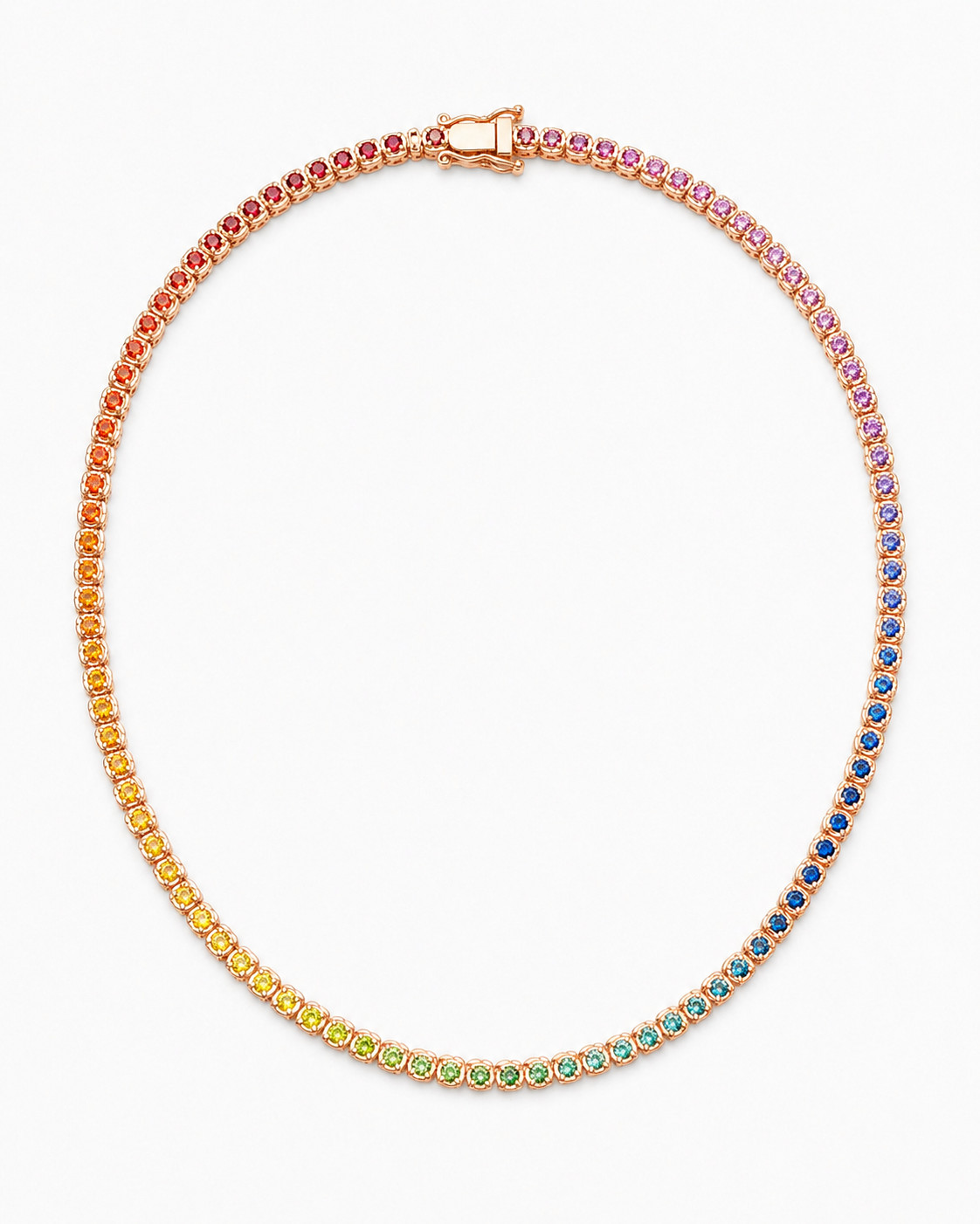 14.85ct Natural Sapphire Ruby Tennis Necklace 18K Rose Gold | Multicolor Gems