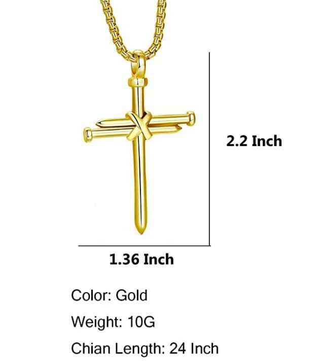 Stainless Steel Nail Cross Pendant Necklace For Men Gift 24 Inch Box Chain Gold