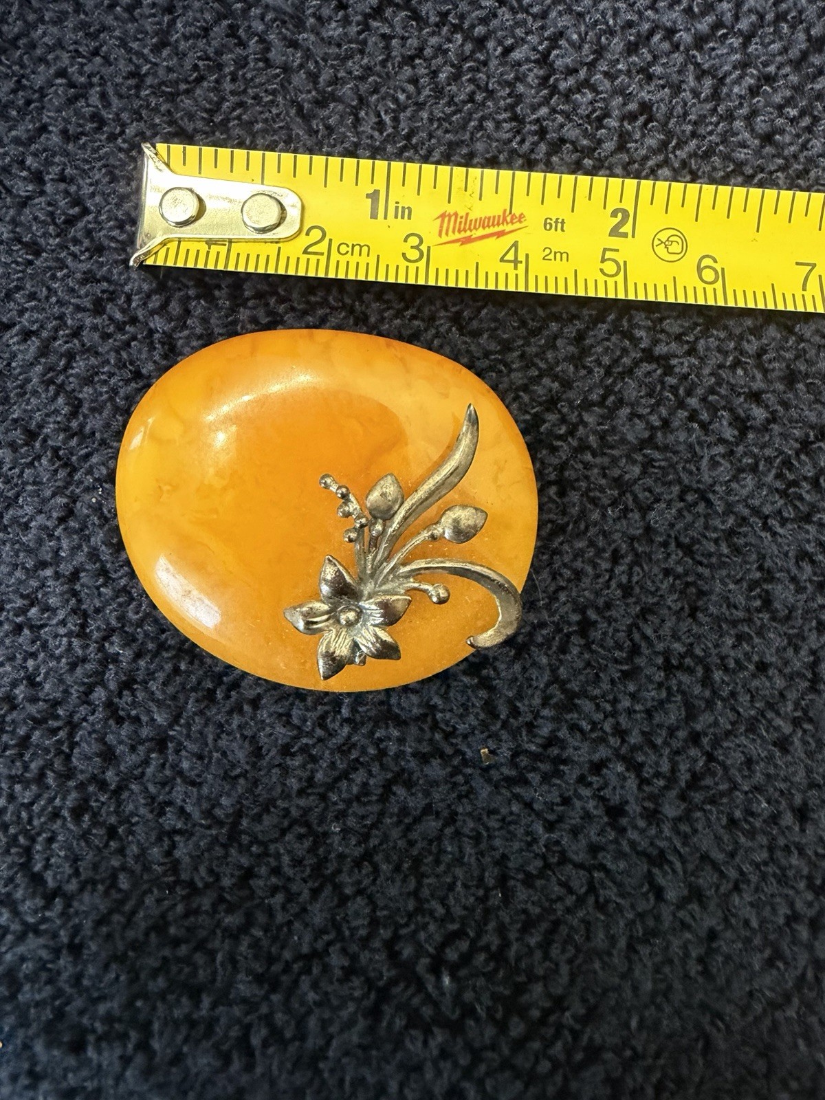 Vintage Sterling 875 Amber Brooch Egg Yolk Russian Butterscotch 12.8 grams 5231