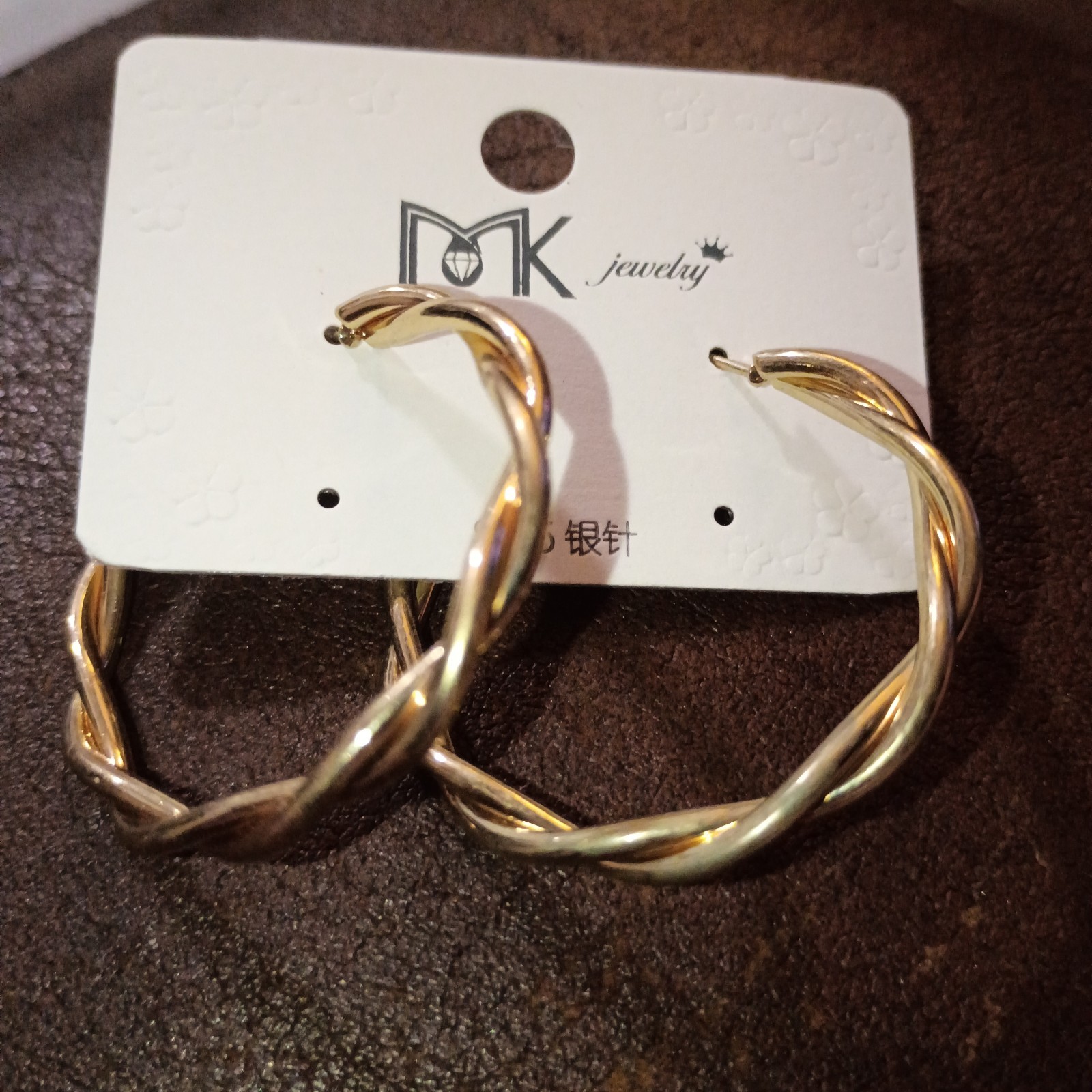 MK Jewelry S925 925 Sterling Silver Gold Twisted Hoop Earrings Snap Closure