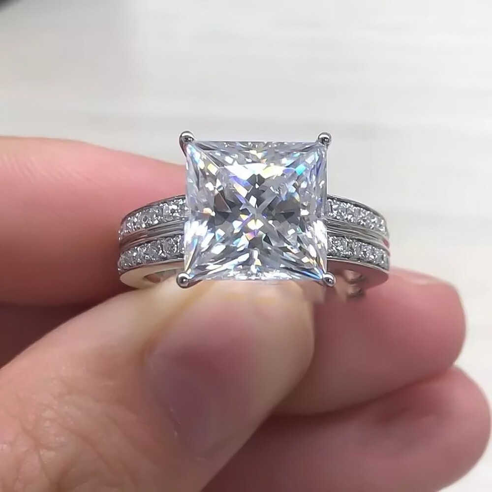 4.90 Ct EGL Certified White Princess Cut Diamond Ring 925 Sterling Silver
