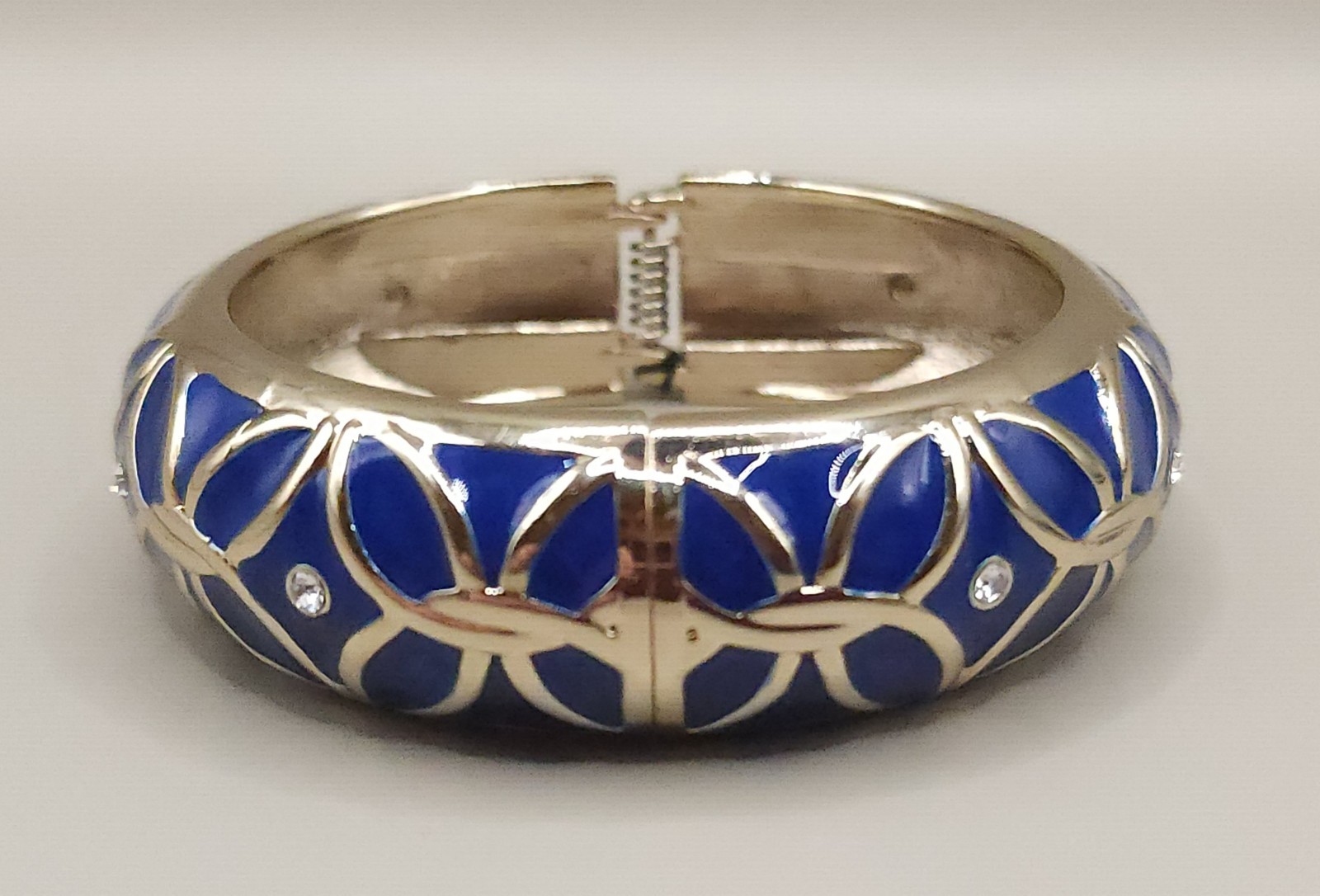 Sequin New York Blue Enamel Hinged Bangle Bracelet Crystal Accent Nordstrom 7″