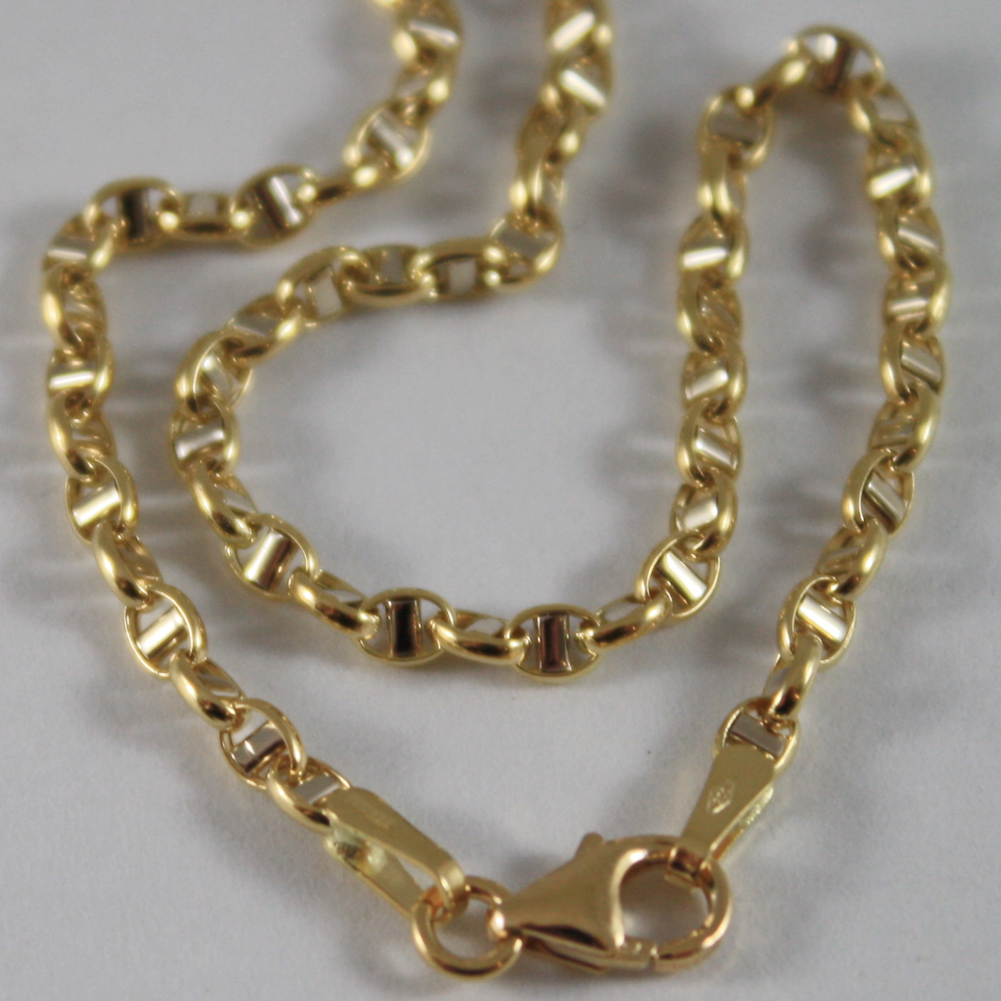 18K YELLOW GOLD CHAIN NECKLACE SAILOR’S OVAL NAVY LINK 23.62 IN MADE IN ITALY
