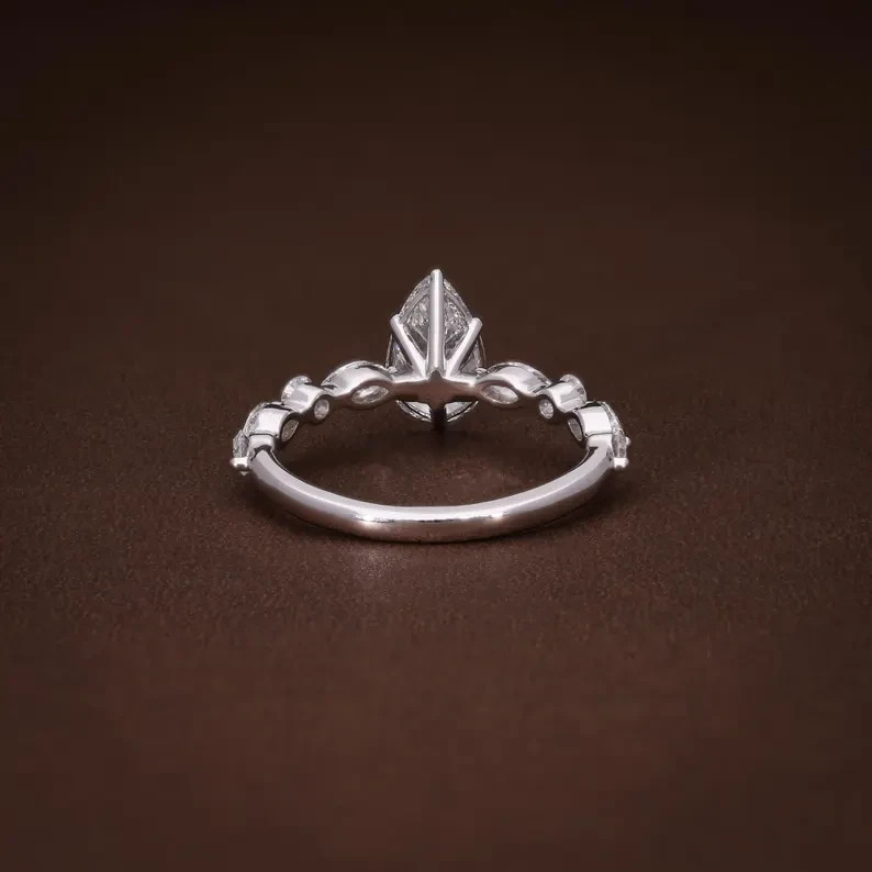 9K White Gold Pear Shape 1.77CT Lab Grown Diamond FG VVS-VS Elegant Bridal Ring