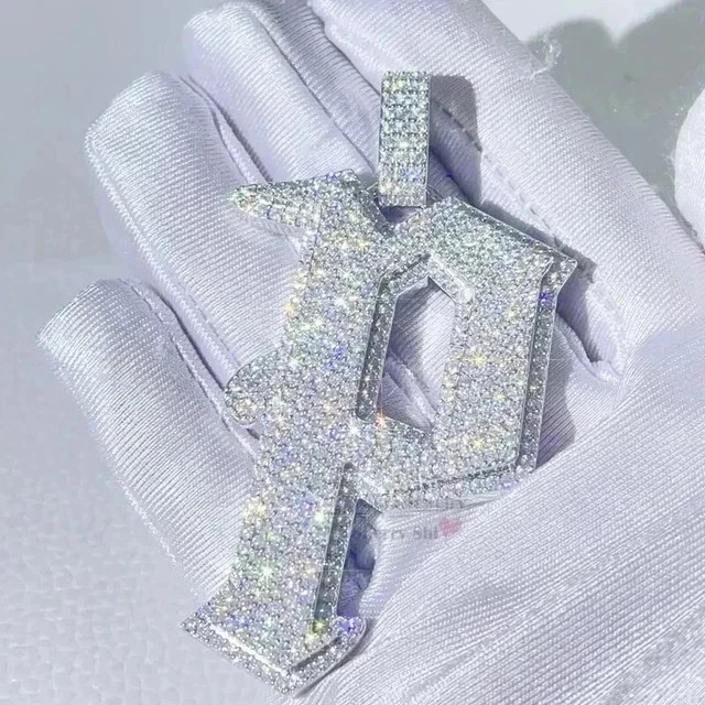 4Ct Round Natural Moissanite Men’s Initial P” Letter Pendant 925 Sterling Silver